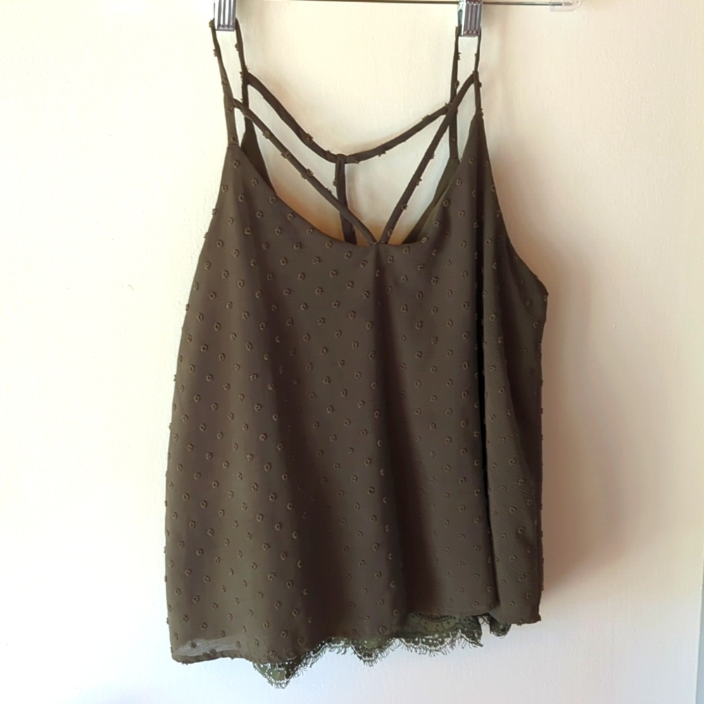 Olive green, tank top, textured material, medium